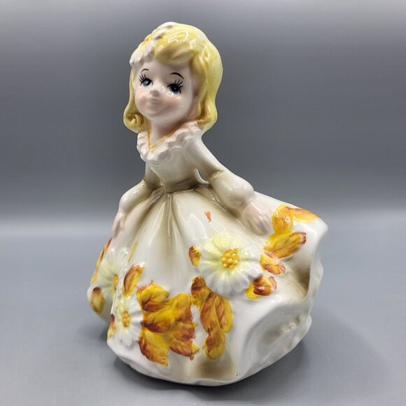 Vintage Relpo 6081 Girl Head Vase Planter Yellow Daisy Flowers Made In Japan - Picture 11 of 16